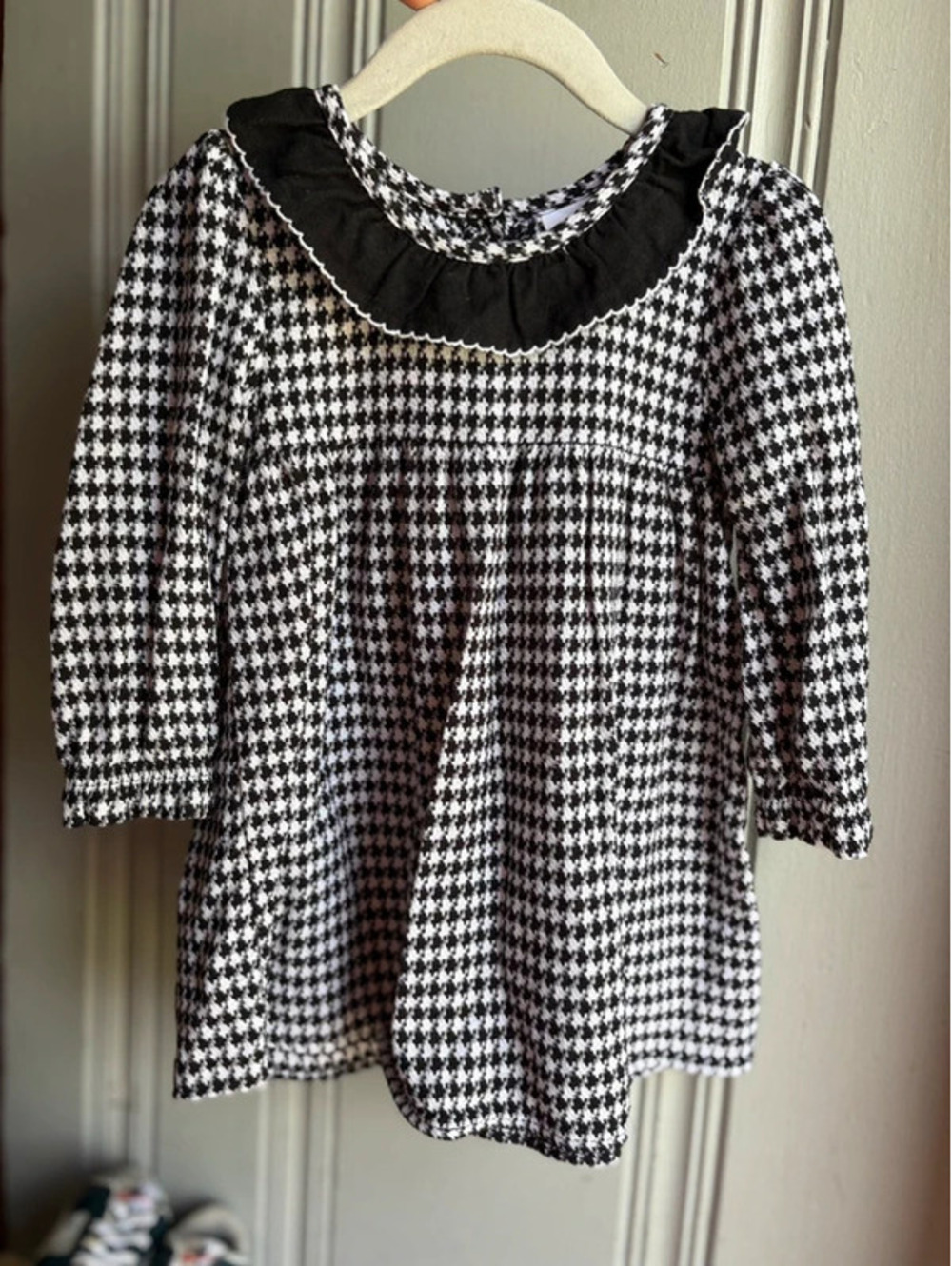 18M Black and White Houndstooth Girls Collared Dress